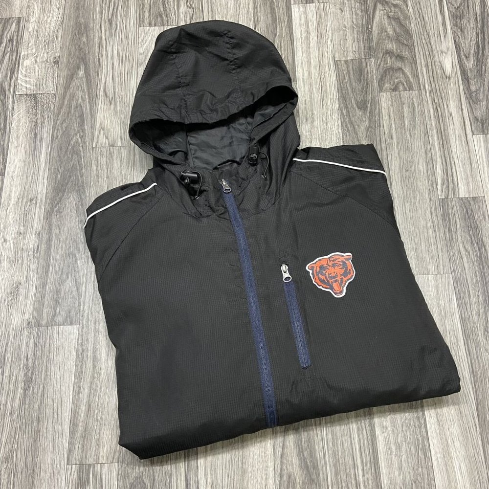 NFL CHICAGO BEARS Full Zip Black Hooded Windbreaker Lined Jacket Men's Size XL